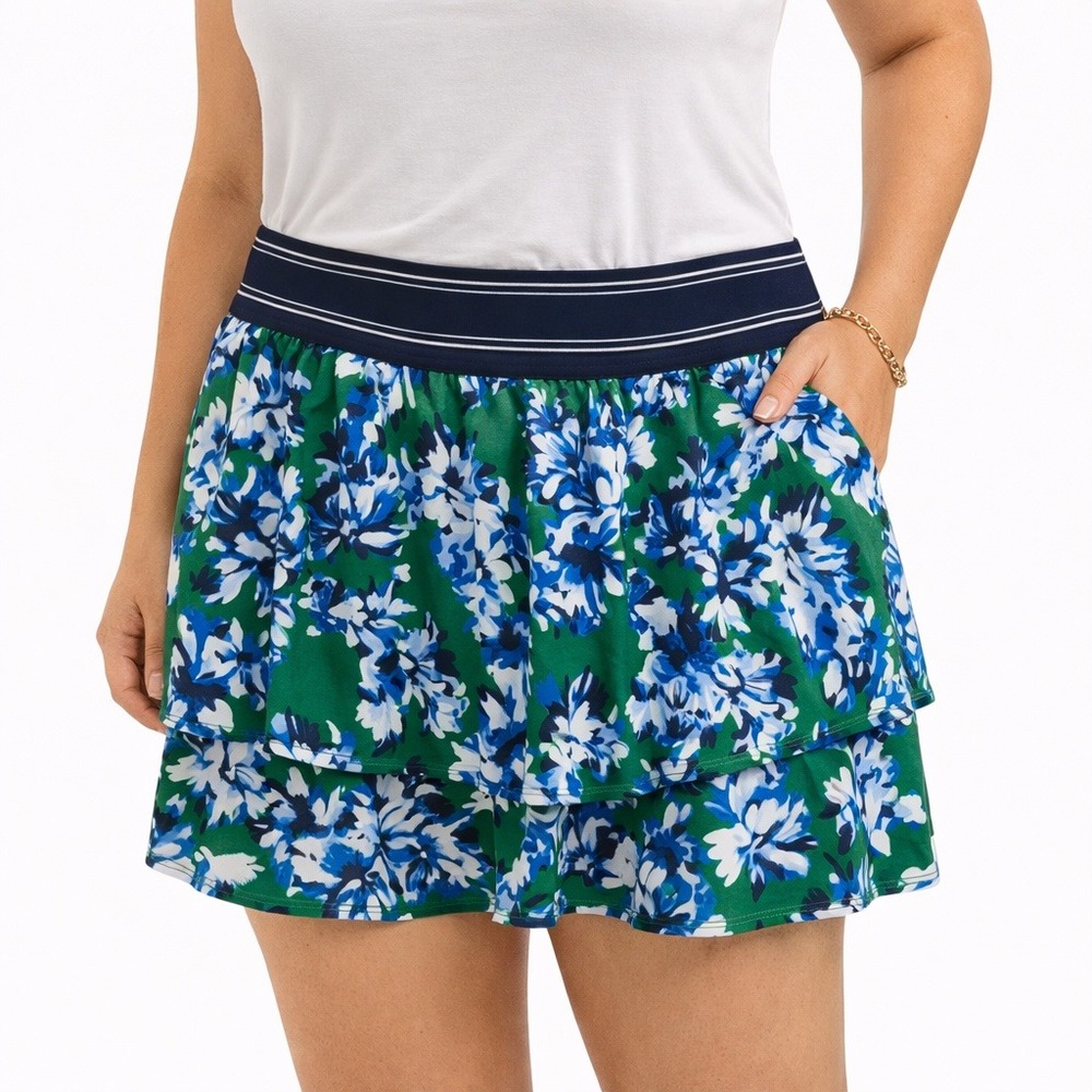 Skechers Los Angeles Womens Floral Tiered Athletic Skort Green Blue Large‎